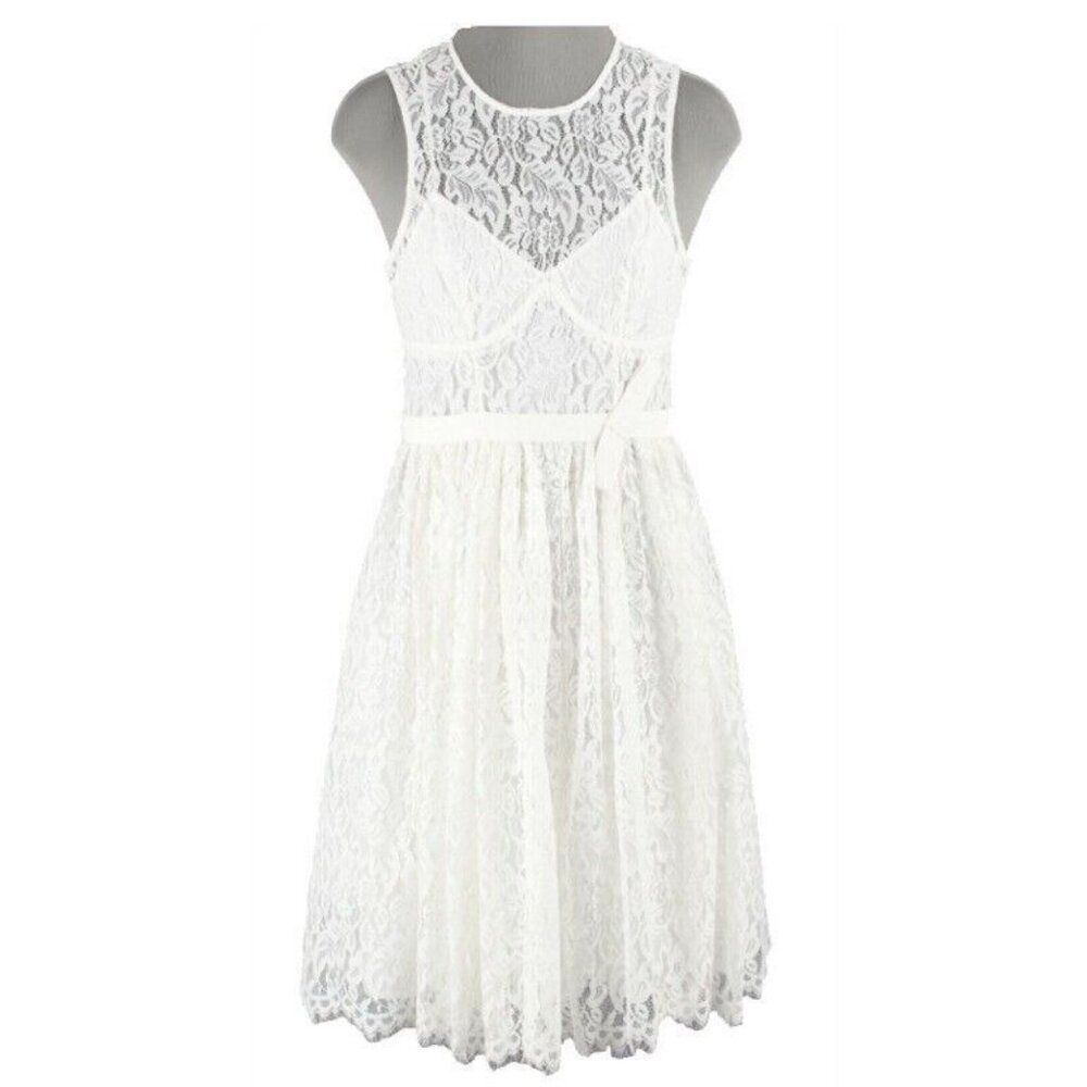 Tracy Reese Sz 2 White Lace Overlay Slip Nylon Blend Fit n Flare Dress